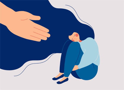 Illustration of depressed woman being offered helping hand